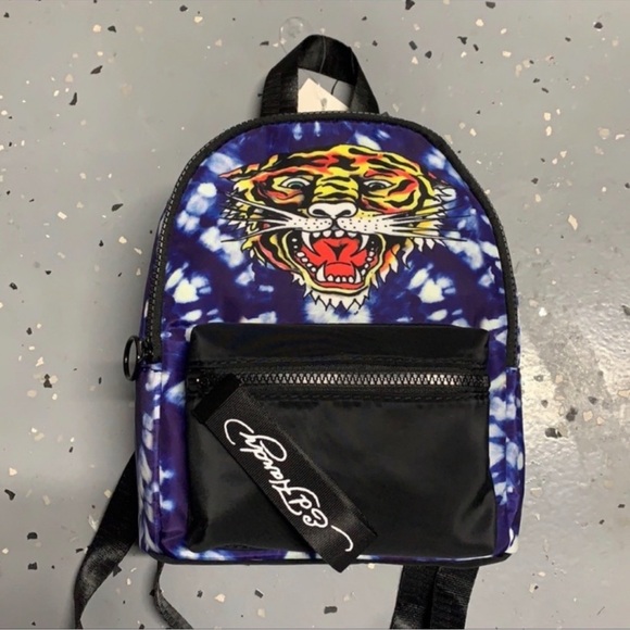 Ed Hardy Handbags - NWT Ed Hardy tie dye Tiger Graphic Design Mini backpack Blue Black White